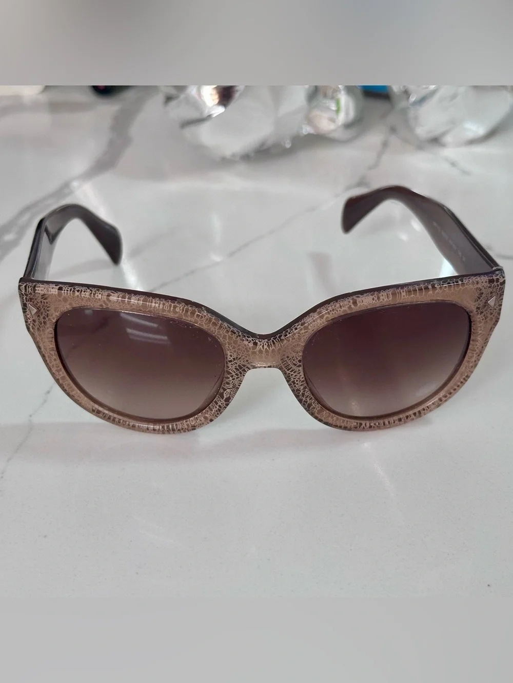 Prada Brown Patterned Cat-Eye Sunglasses